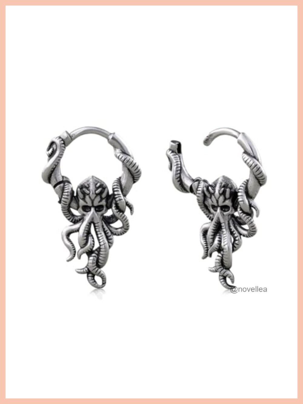 Gothic Octopus Hoop Earrings 18G 1mm Piercing Jewelry Antique Finish Brass